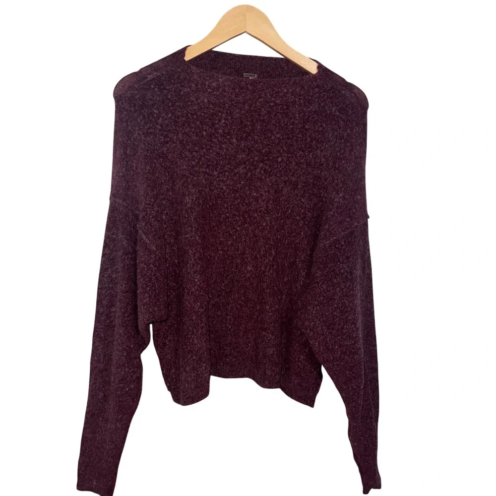 Free People Burgundy Fuzzy Alpaca Wool Blend Oversized Pullover Sweater small